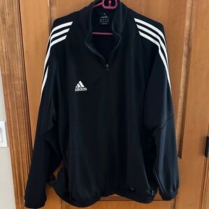 Adidas Men's Black Full Zip Track Jacket with White Stripes Zipper Pockets Large